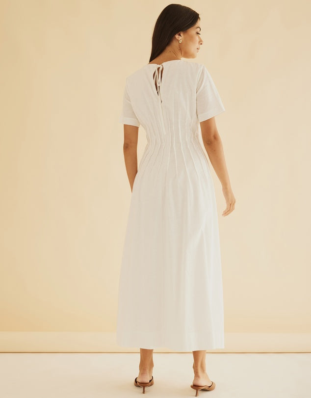 Atmos&Here White Maya Pleat Dress - Size 8