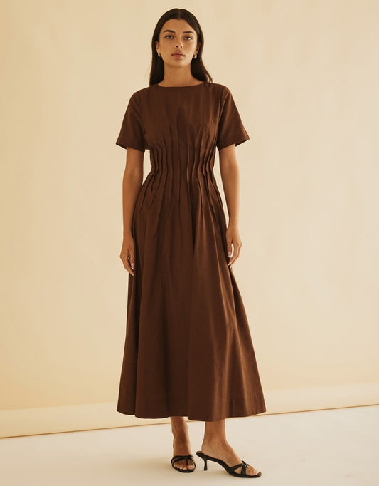 Atmos&Here Chocolate Maya Pleat Maxi Dress - Sizes 6, 8, 10, 12, 14 & 16 Available