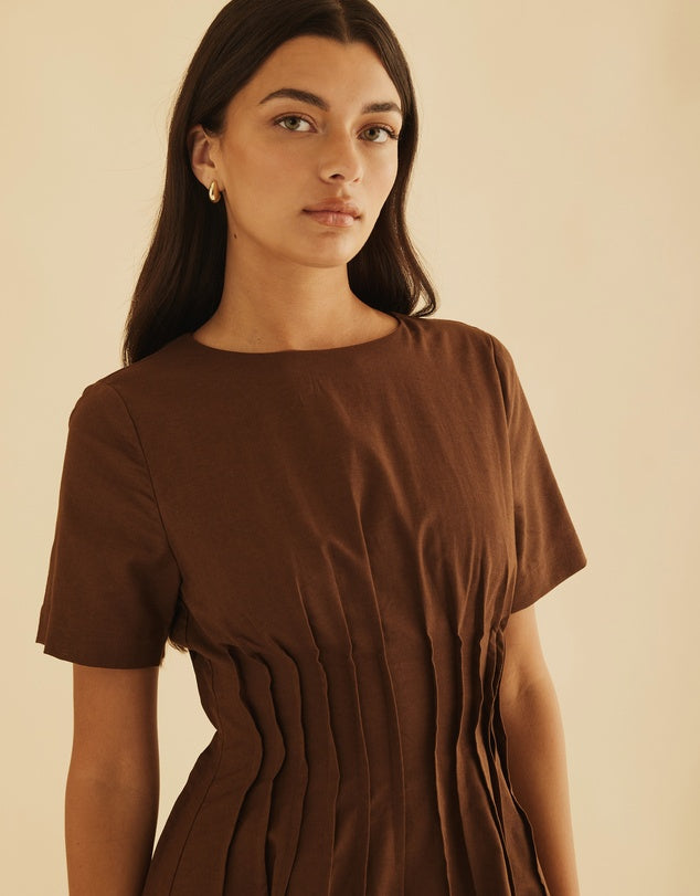 Atmos&Here Chocolate Maya Pleat Maxi Dress - Sizes 6, 8, 10, 12, 14 & 16 Available