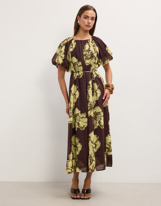 The Fated Autumn Puff Sleeve Midi Dress - Sizes 6, 8, 10, 12, 14, 16 & 18 Available