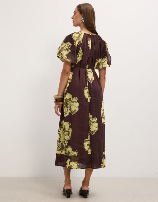 The Fated Autumn Puff Sleeve Midi Dress - Sizes 6, 8, 10, 12, 14, 16 & 18 Available