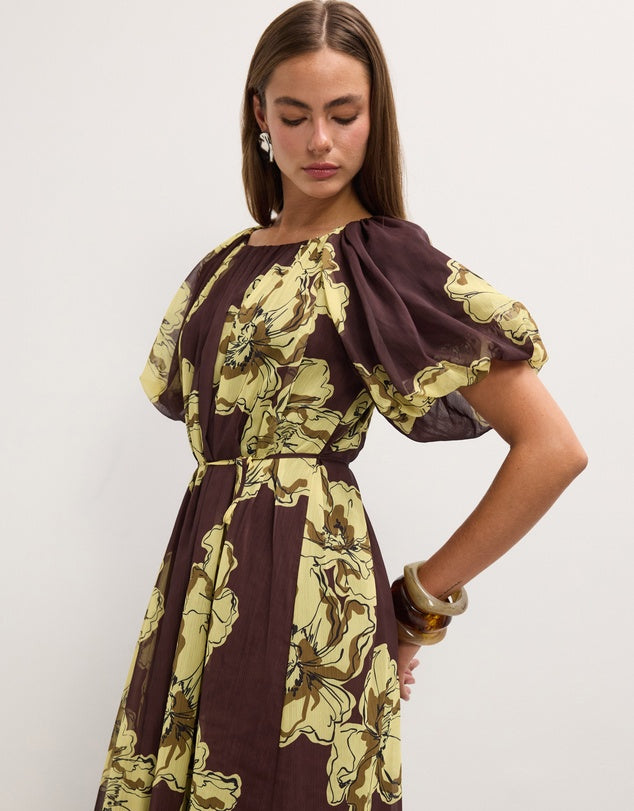 The Fated Autumn Puff Sleeve Midi Dress - Sizes 6, 8, 10, 12, 14, 16 & 18 Available