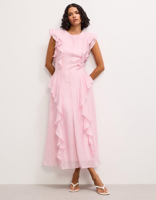 The Fated Pink Ruffled Midi Dress - Sizes 6, 8, 10, 12, 14, 16 & 18 Available