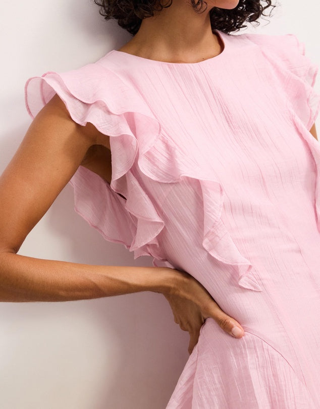The Fated Pink Ruffled Midi Dress - Sizes 6, 8, 10, 12, 14, 16 & 18 Available