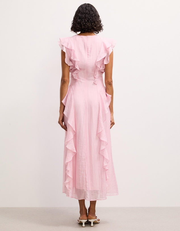 The Fated Pink Ruffled Midi Dress - Sizes 6, 8, 10, 12, 14, 16 & 18 Available