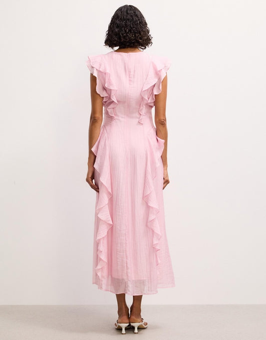 The Fated Pink Ruffled Midi Dress - Sizes 6, 8, 10, 12, 14, 16 & 18 Available