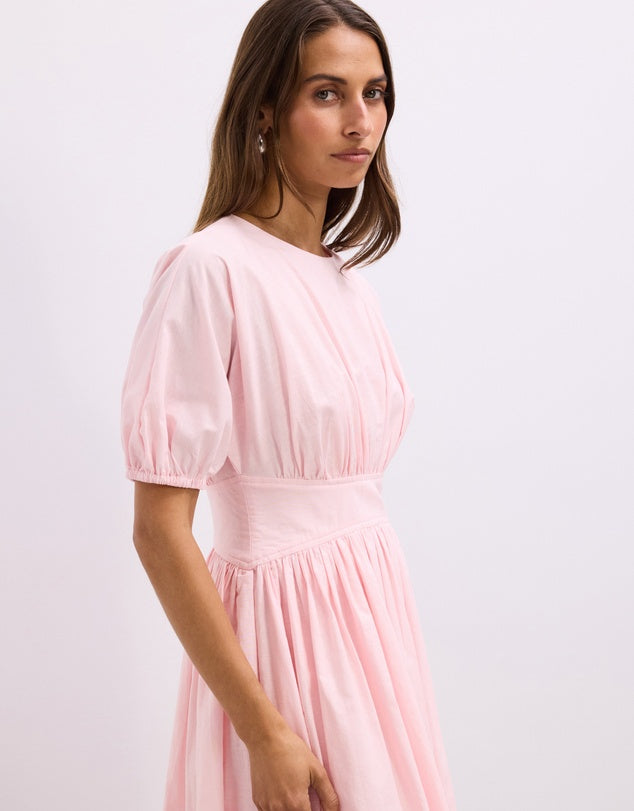 The Fated Pink Gallery Waisted Midi Dress - Sizes 6, 10, 12, & 14 Available