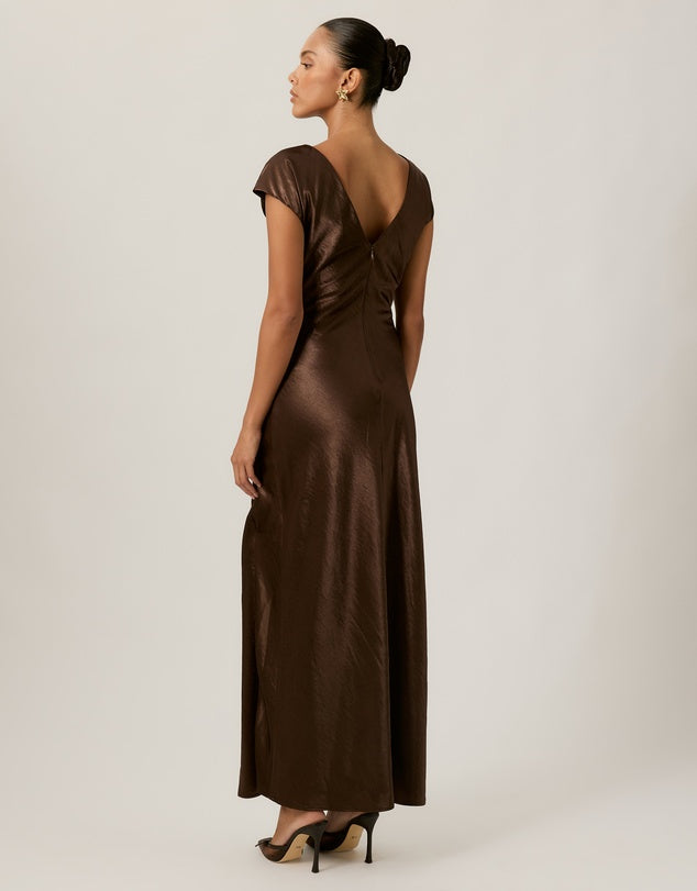 Tussah Espresso Satin Midi Dress - Sizes 6 - 18 Available