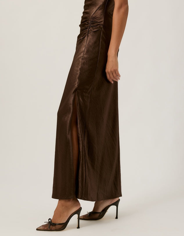 Tussah Espresso Satin Midi Dress - Sizes 6 - 18 Available